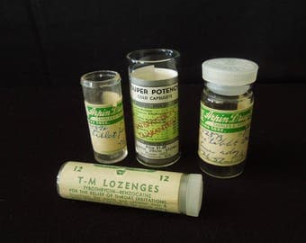 Glass Prescription Pill Bottles Paper Labels - FREE SHIP - Old Pharmacy Drug Bottles Tubes Containers - Vintage Decor Collectible Gift