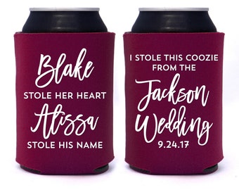 Stolen from Wedding // He Stole Her Heart, She Stole His Name // I Stole This Favor Custom Wedding Can Coolers Party Favors