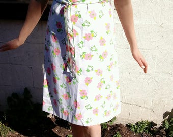 The Vested Gentress Vintage Dress with Pink Flowers and Green Puppies