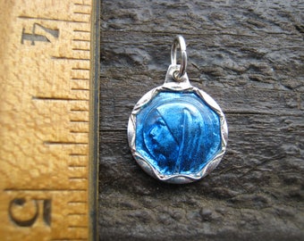 Blue Enamel Medal, French Religious Medal, Virgin Mary Medal, French Catholic Pendant