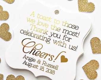 A Toast To Those We Love The Most Foiled Wedding Tags, Foiled Wedding Tags, Custom Gold Foil Wedding Favor Tags (FS-072-F)