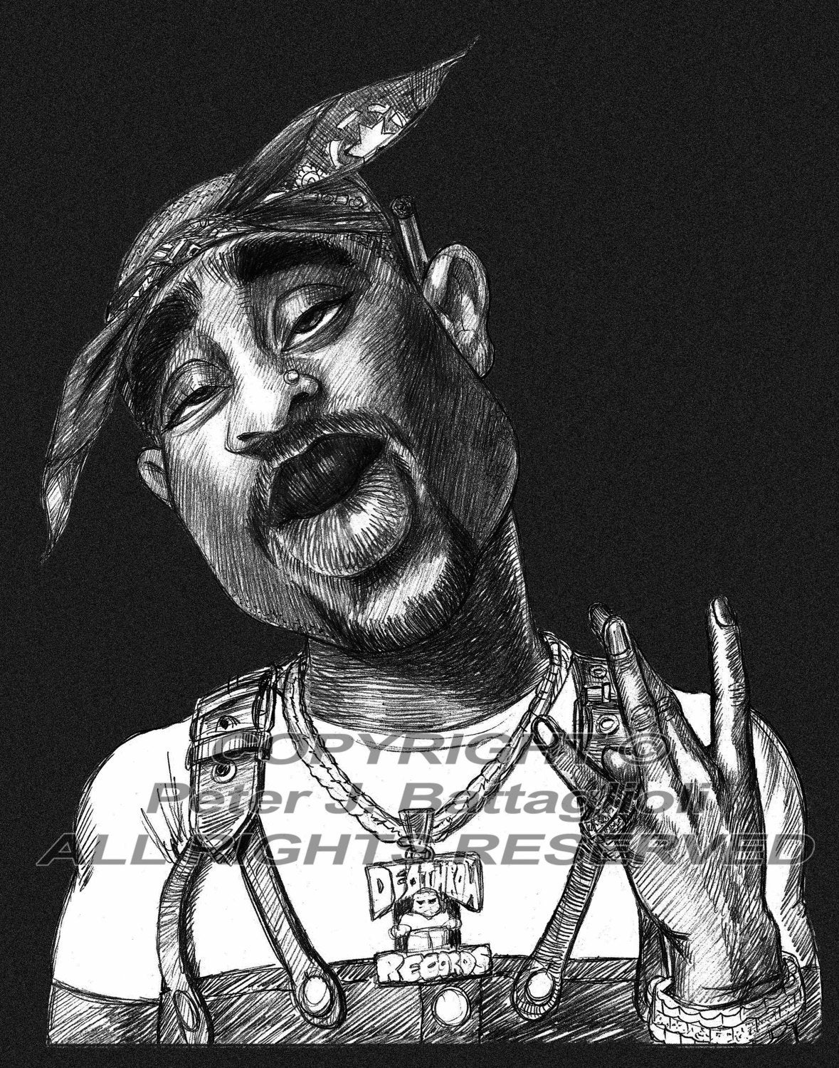 Tupac Shakur Poster Cartoon Caricature Art Print Limited