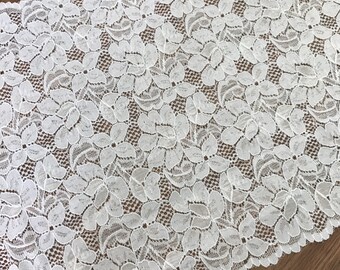White Stretch Lace,11.4" Wide Elastic Lace,Embroidery Floral Lace Trim,Wedding Lace By The Yard