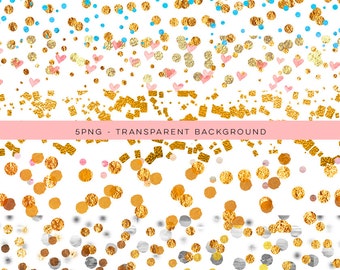 Confetti Clipart, Digital heart confetti clip art, Confetti Clip Art, Confetti Overlay, Gold Confetti Borders, Gold Confetti Graphics