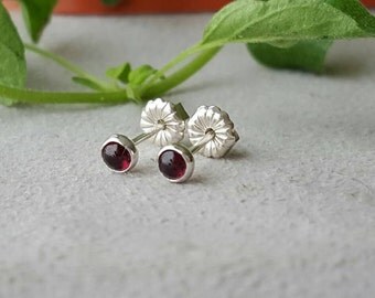 Garnet earrings, 3 mm, red earrings, garnet, minimalist, tiny earrings, garnet studs, red studs, pink studs, gemstone earrings, tiny