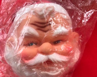 Vintage 70's Santa head /blue eyes / rosey cheeks / hair and beard / santa hat / fibre craft / in package / santa head with wire
