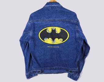 VTG 80s Batman Jean Jacket - Medium - Waves - Batman Denim Jacket - DC Comics - Gotham - Suicide Squad - The Joker - Harley Quinn - Comix -