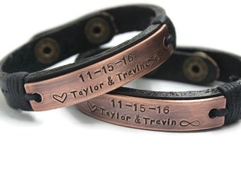 Mens Personalize Bracelet, Couple Bracelets Engraved Bracelet, Black Couples bracelet, Copper Cuff, Wedding Date Bracelet
