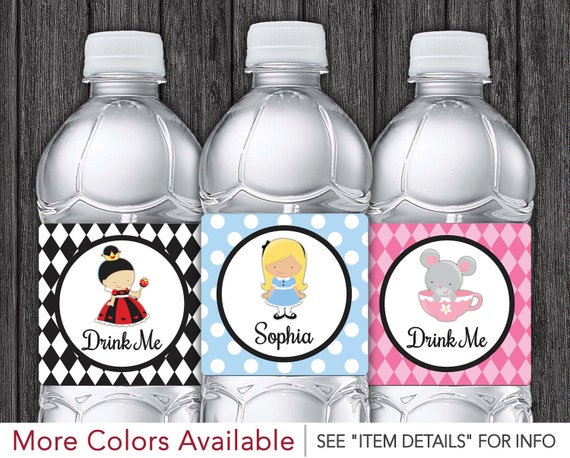 Alice in Wonderland Water Bottle Labels - Printable Alice in ONEderland Birthday Party Decorations - DIY Digital File Il_570xn