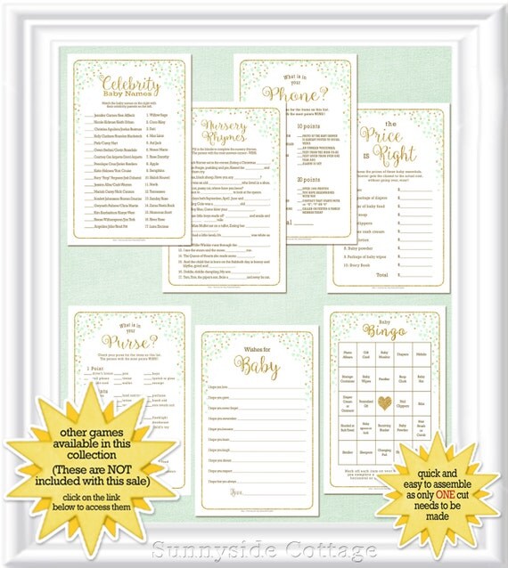 Baby CHARADES game Baby Shower Charades with mint green