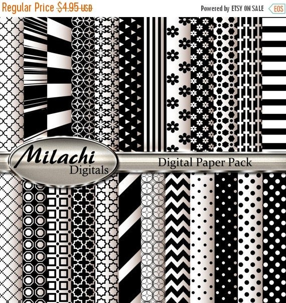 60 OFF SALE Black and White Digital Paper Pack Scrapbook