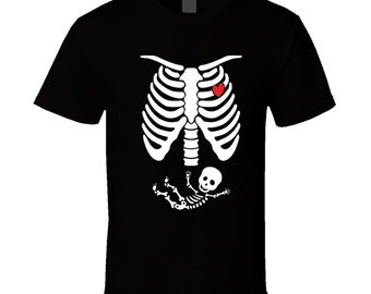 Pregnant Skeleton T Shirt Pregnancy Halloween Costume Maternity Skeleton T Shirts Baby Skeleton Ladies Tee Christmas gift idea