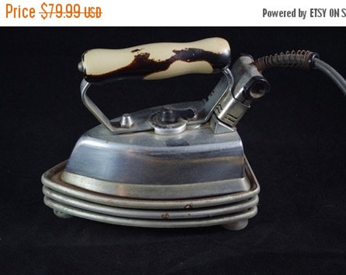 Storewide 25% Off SALE Vintage American Beauty Corded Clothing Iron Featuring Original Patina Handle and Base