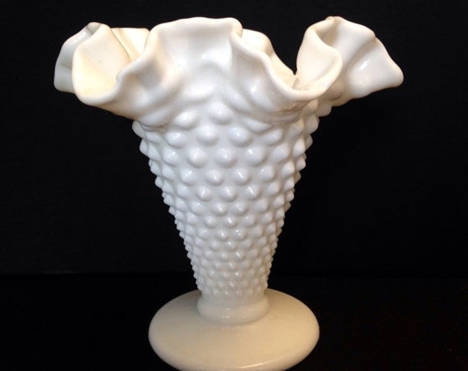 Storewide 25% Off SALE Vintage Fenton Milky White Hobnail Glass Petite Tapered Ice Cream Cone Style Vase Featuring Classic Fenton Studded De