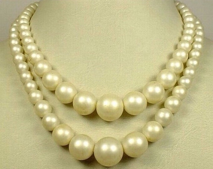 Storewide 25% Off SALE Vintage Double Stranded Pearl Beaded Designer Necklace Featuring Cream Tone Graduated Design