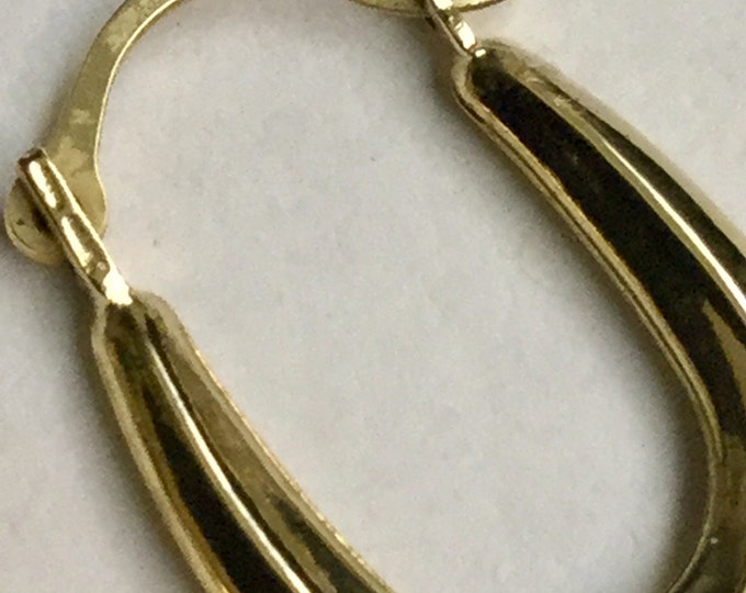 Storewide 25% Off SALE Vintage 10k Yellow Gold Designer Elongated Hoop Pierced Earrings Featuring Elegant Smooth Finish Design
