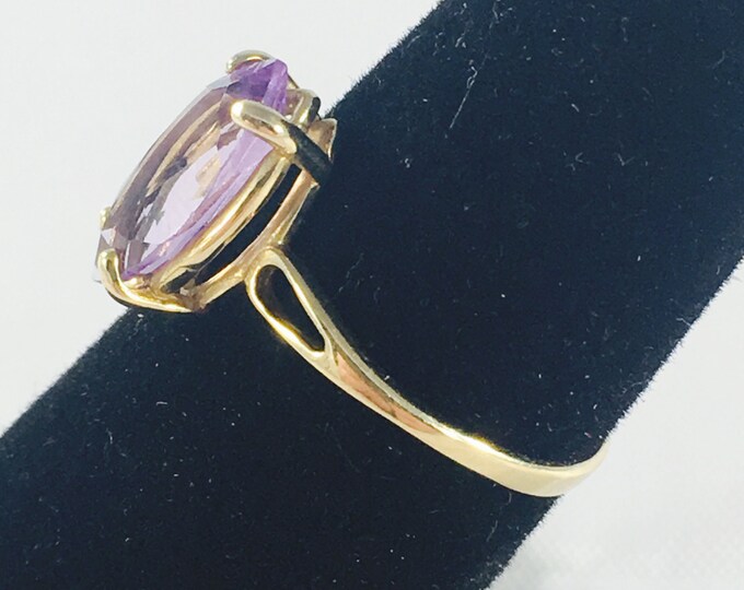 Storewide 25% Off SALE Vintage 10k Yellow Gold Marquise Amethyst Designer Cocktail Ring Featuring Faceted Lavender Gemstone