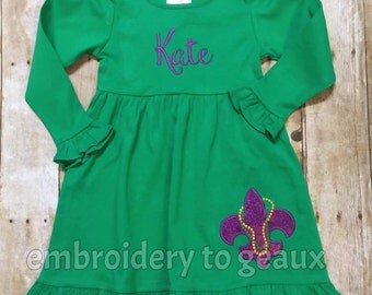 Girls Mardi Gras Dress, Girl's Mardi Gras Outfit, Mardi Gras Fleur de Lis Dress, Mardi Gras Shirts, Girl's Mardi Gras Shirt