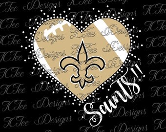 Saints Heart - New Orleans Saints - Mixed Media - Rhinestone Template - Football SVG File - Vector Design Download - Cut File