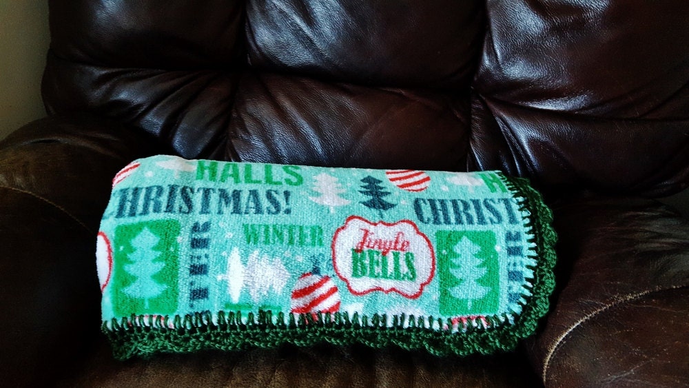 Fleece Christmas Blanket Throw Blanket Crocheted Edging