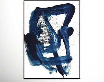 Abstract printable art, Navy blue brush strokes, Modern art prints, Large Abstract paintings instant download, A1 art, large abstract art