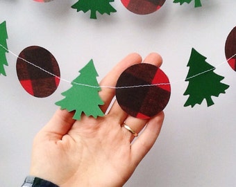 Lumberjack Garland- christmas tree garland, red buffalo plaid garland,woodland garland party supplies, wilderness, onederland garland