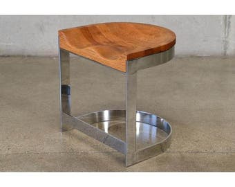 Oak and Chrome stool by Warren Bacon (4XYPLH)