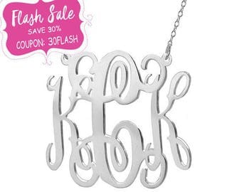 FLASH SALE 30% OFF Silver monogram necklace 1 inch pendant select any initial made with 925 Sterling silver