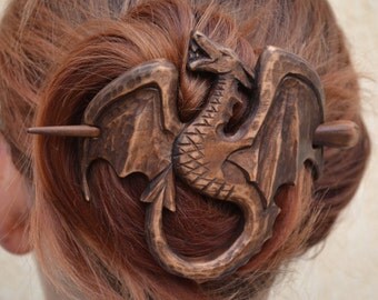 womens, Wood Dragon Hair Barrette Gift for Her, Hair Pin Stick, Wood Carving, Mother of Dragons, game of thrones jewelry Accessory, khaleesi
