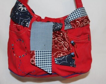 Red Denim Balloon Bag