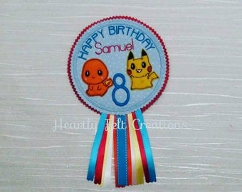 Personalised Pokemon Birthday - Pokemon Party - Pokemon Badge Rosette - Childrens Celebration Gift Display - Pikachu party - Charmander