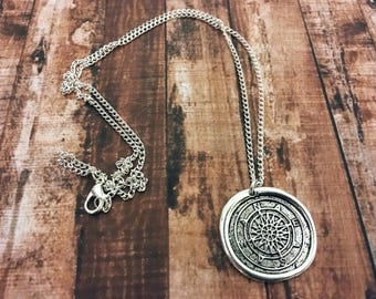 Wax seal necklace - compass necklace - charm jewelry - nautical jewelry - gift idea - unisex necklace