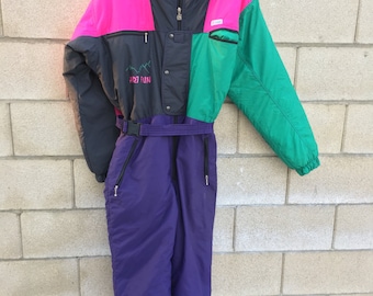 Vintage Snow Ski Suit Neon 80's 90's Rad Womens 42 Colorful Retro