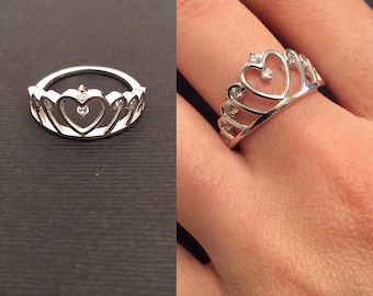 Crown ring - Princess ring - Crown rings - Bridesmaid ring - royalty ring - 925 Sterling Silver Crown Ring