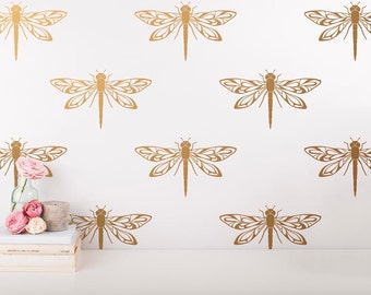 Dragonfly Wall Decals - Modern Wall Stickers, Gold Wall Decals, Dragonfly Decals, Unique Wall Decor