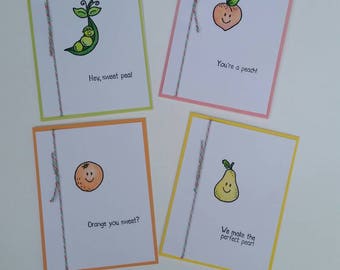 Punny Fruits and Veggies Four Cards Set
