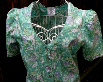 Laura Ashley Dress, Vintage Laura Ashley, Vintage Dress, 1980s Fashion, UK Size 10, Day Dress, US Size 6, Floral Dress, Tea Dress, Green
