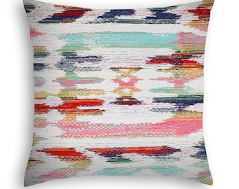 Kilim pillow cover in pink, turquoise, navy blue, grass green, yellow and orange-red and cream. Bohemian look Pillow Cover.