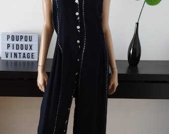 Combinaison pantalon bleue marine/pois bleus ciel style wax taille M/L