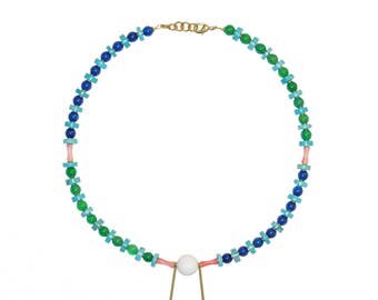 Gemstone necklace with agate, turquoise, and coral - CHO