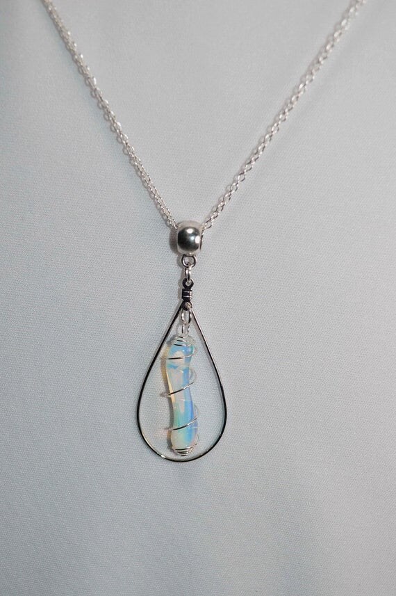 Opalite Necklace . Opalite SIlver Drop Pendant Necklace