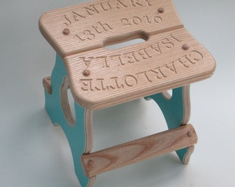 Personalised children's stool / engraved new baby stool / nursery decor / 1st Birthday gift /Christening gift /handmade children's furniture