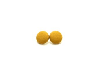 Mustard fabric button earrings - mustard earrings - gifts for her - fall earrings - trendy earrings - neutral jewelry - solid color earrings