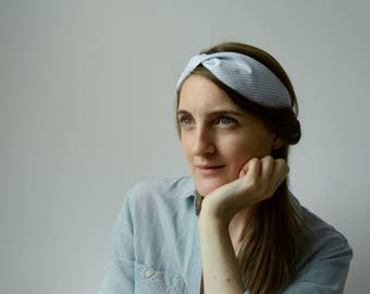 Blue striped cotton headband