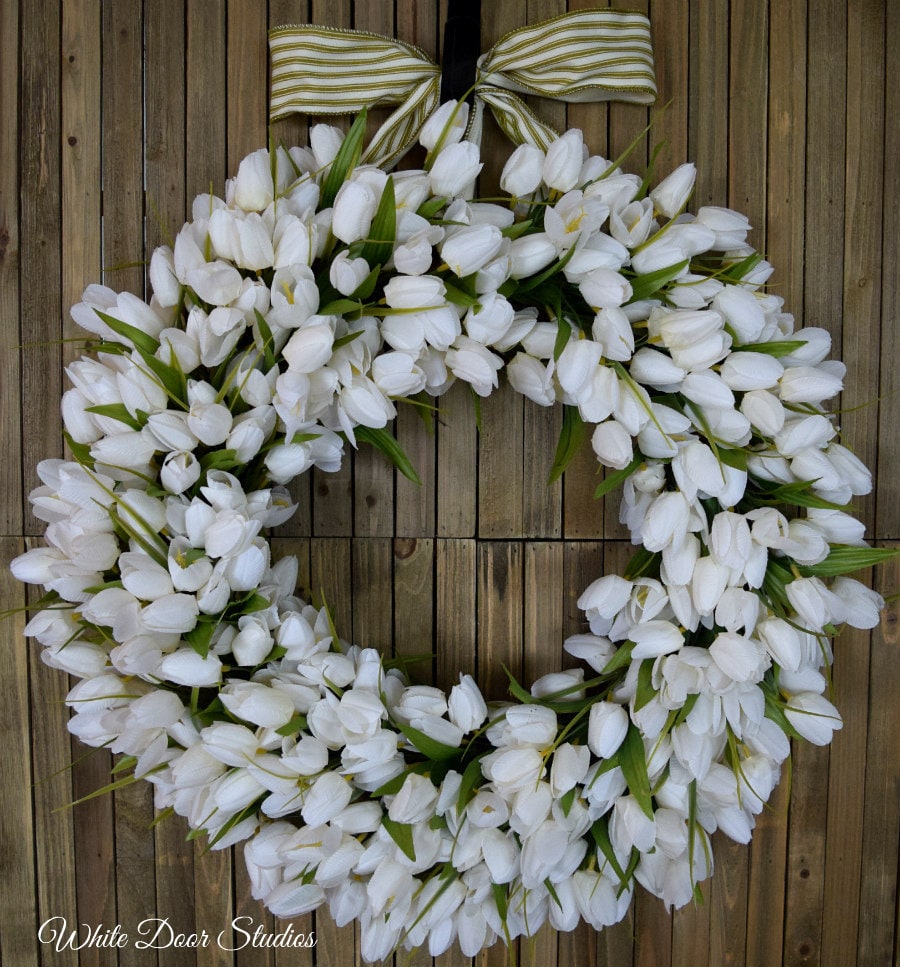 White Tulip Wreath Spring Wreath Front Door by WhiteDoorStudios