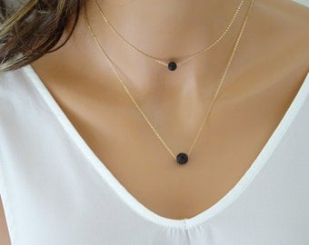Lava Stone Diffuser Necklace, Single Black Lava rock Necklace, Essential Oil Aromatherapy necklace, Bridesmaid necklace, Gift for her