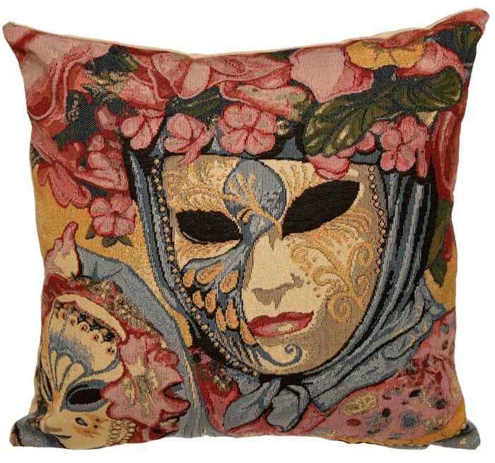 belgian gobelin tapestry cushion cover throw pillow traditional venetian carnival mask - PC-325