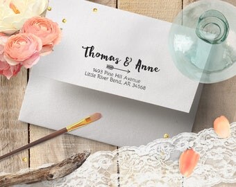 Return Address Stamp, Couples Address Stamp, Couple's Self Inking or Wooden Address Stamp, Choose Ink Color, Casual, Arrow, Bohemian Stamp