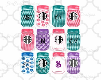 Mason Jar SVG EPS Png DXF, Monogram Frames svg, Cricut Design Space, Silhouette Studio, Digital Cut Files