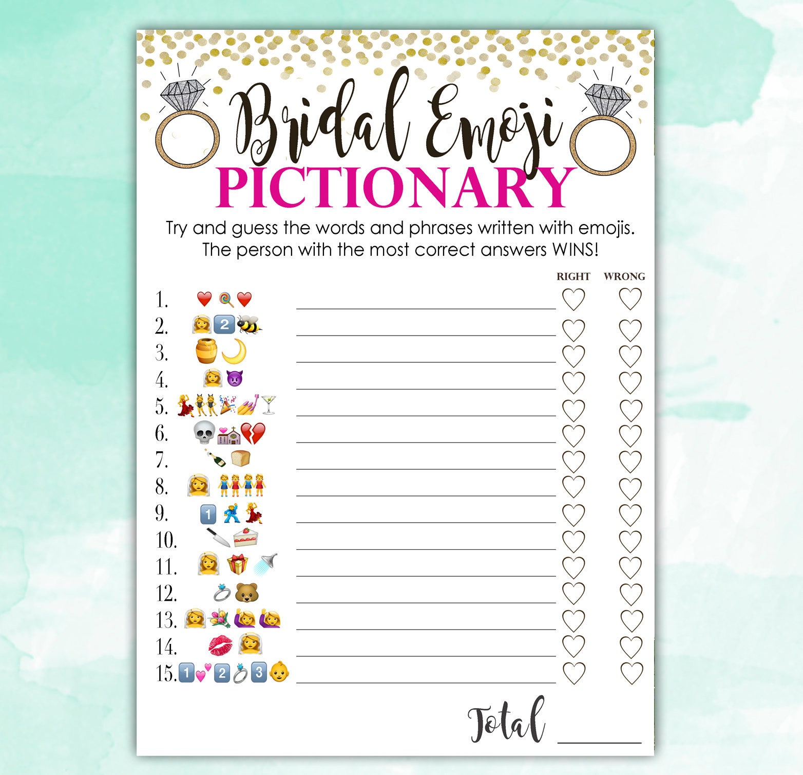 Bridal Shower Game Pictionary EMOJI Pictionary Hot Pink